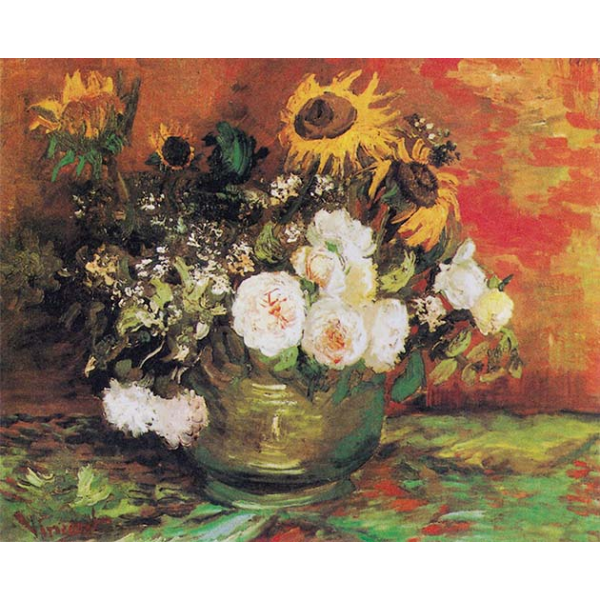 Reprodukcja obrazu - Misa Vincenta van Gogha ze słonecznikami, różami i innymi kwiatami