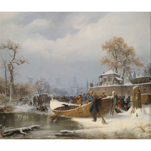 Obraz Zimowa przystań dla łodzi Andreas Achenbach