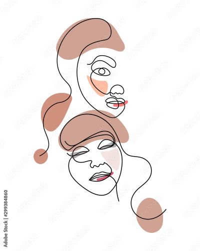 Set Of Abstract Face One Line Drawing Portrait Minimalistic Style Fine One Line Drawing Abstract Face One Line Drawing Abstract Faces Modern Continuous Line Art Kobieta Art Obrazy