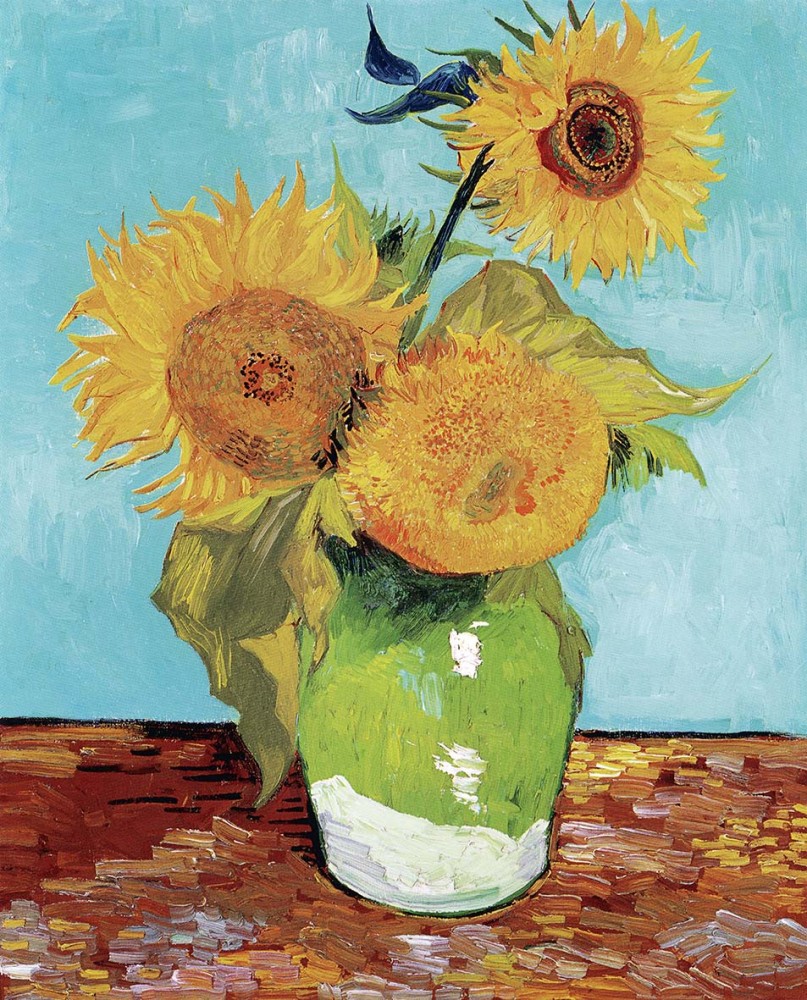 Obraz na płótnie Vincenta van Gogha z trzema słonecznikami 